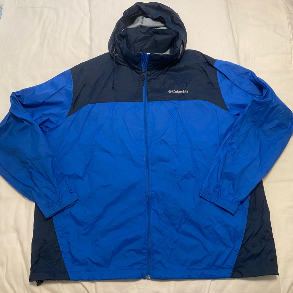 New Columbia Men's 2X Blue and Black Packable Hooded Windbreaker/ Raincoat